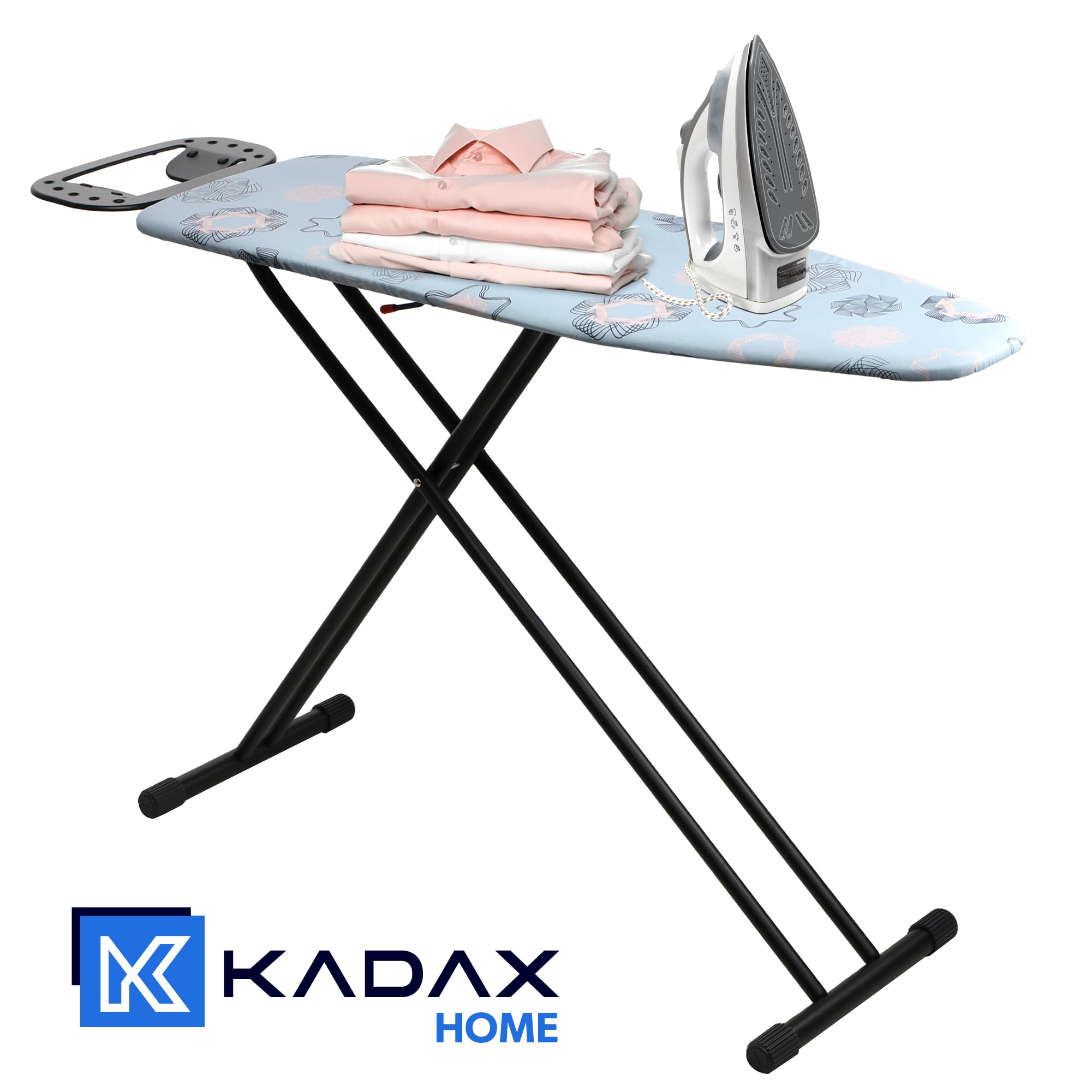 KADAX großes Bügelbrett 120x38cm - Stabiler Bügeltisch für Dampfbügelstation, klappbar, höhenverstellbar, mit hitzebeständiger Bügeleisenablage