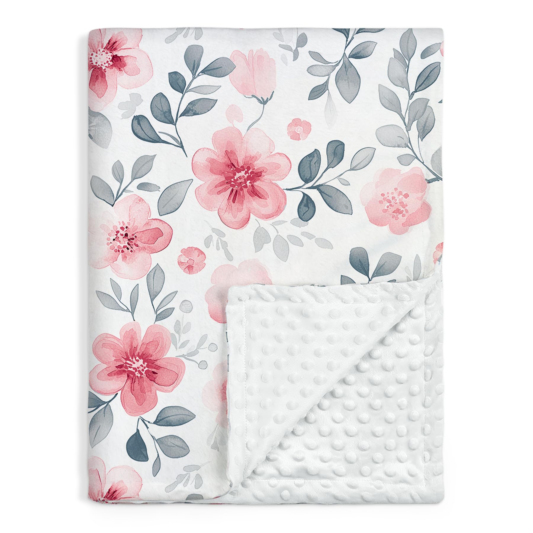 Floral Minky Baby Blanket 30 x 40 Inches for Boys Girls, Soft Plush Receiving Blanket with Dotted Back, Gift for Toddler Newborn Infant Christmas Birthday Baby Shower