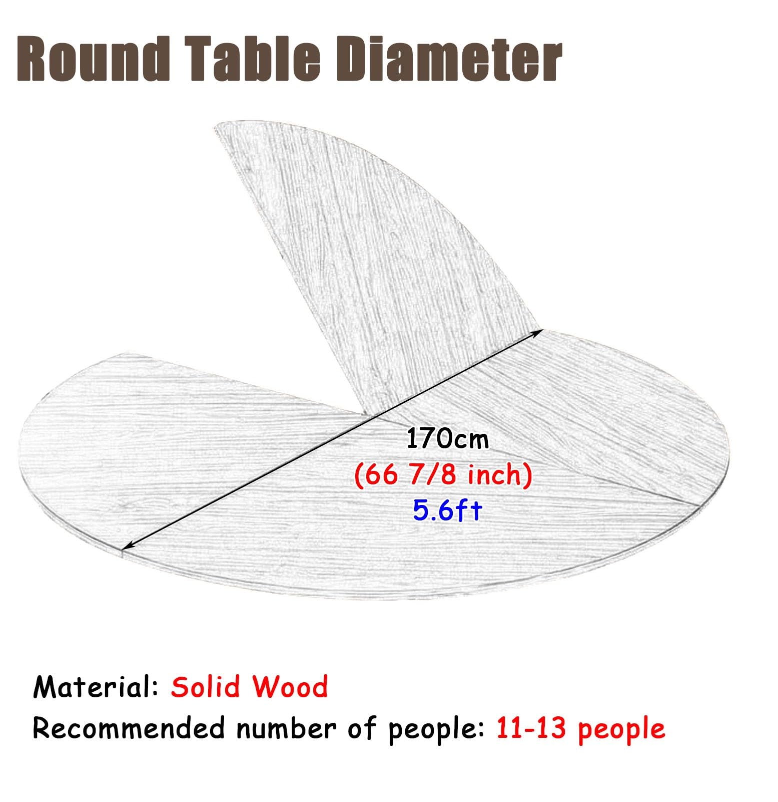 Estensore rotondo per tavolo da pranzo regolabile da 110 a 180 cm, pieghevole, per soggiorno e cucina, ideale per banchetti e riunioni, soluzione versatile di espansione del tavolo