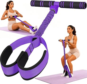 Multifunctional Durable Pedal Resistance Band with Handle, Upgraded Elastic Exercise Bands for Home Gym, Anti-Snap Sit Up Equipment & Ab Trainer for Core/Arms/Legs/Glutes Workout for Women