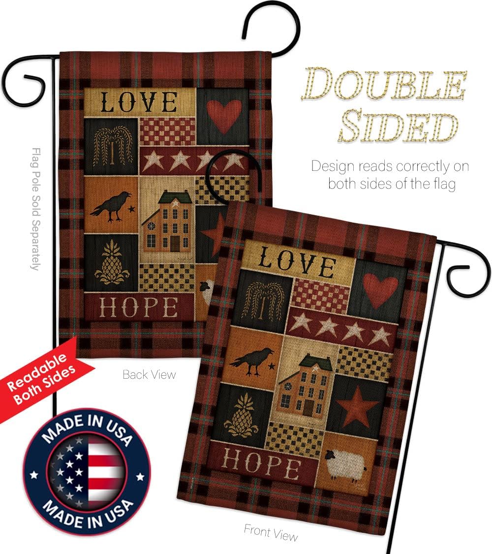 Breeze Decor Primitive Collage Love Hope Garden Flag Country Living Farm Western Barn American Rustic Cowboy Rural Ranch House Decoration Banner Small Yard Gift Double-Sided, Made in USA