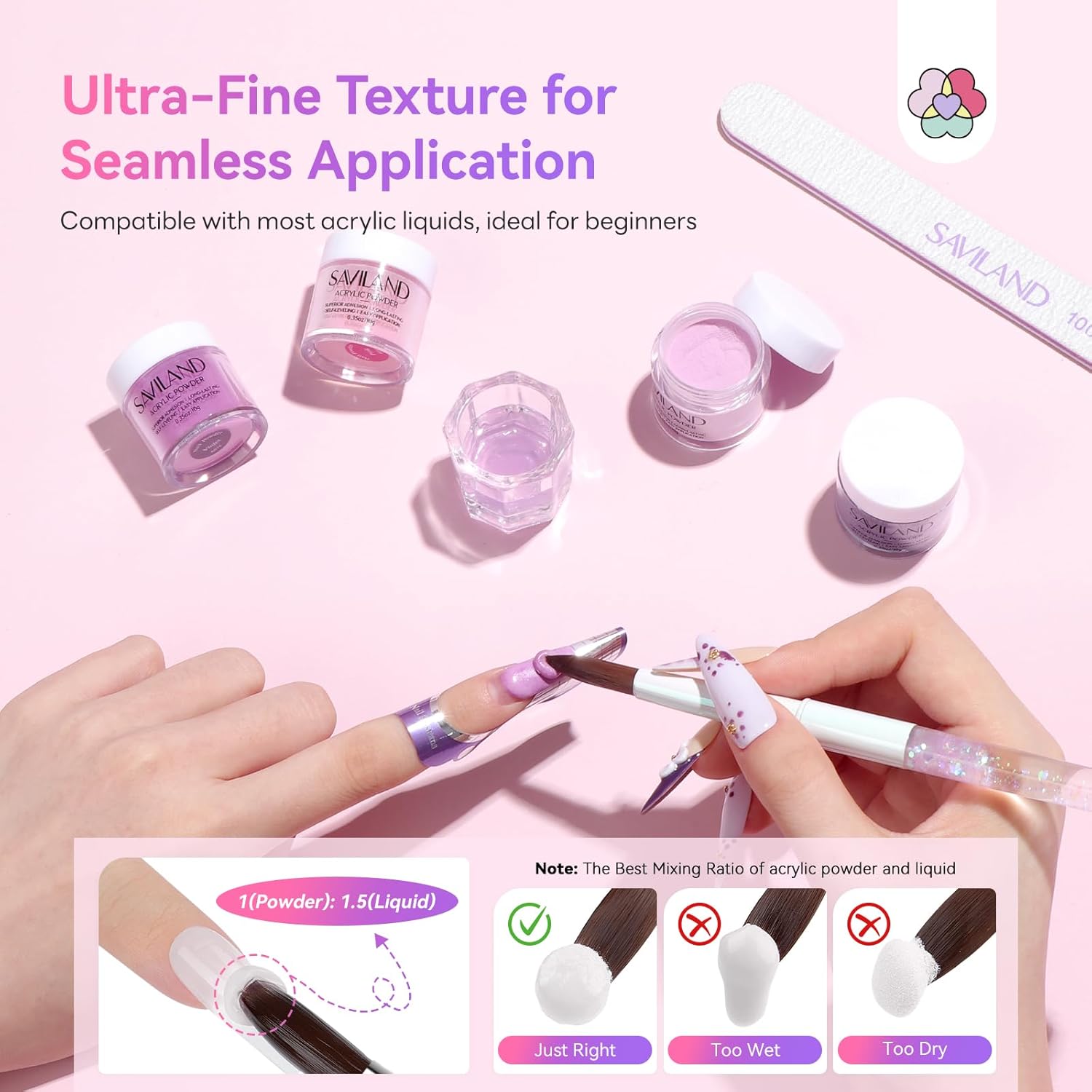 SAVILAND Color Artistry Acrylic Powder Set 36 Colors: Creative Palette Keratin Acrylic Nail Powder Pink Nude Yellow White Nail Powders Kit For Extension Carving DIY Manicure 10g