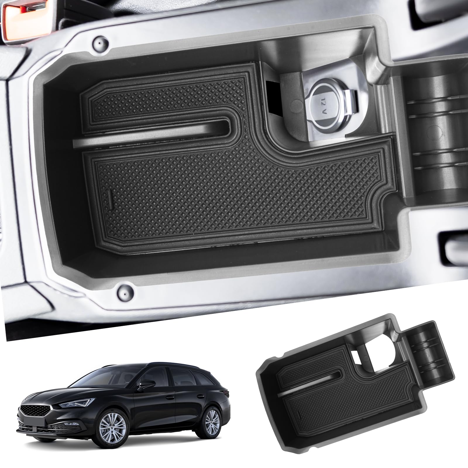 SHAOHAO Compatibile con Seat Leon MK4 KL1 KL8 /Cupra Formentor 2020-2025 contenitore portaoggetti per console centrale vano da Bracciolo portaoggetti Accessori Seat Leon Cupra Formentor Nero