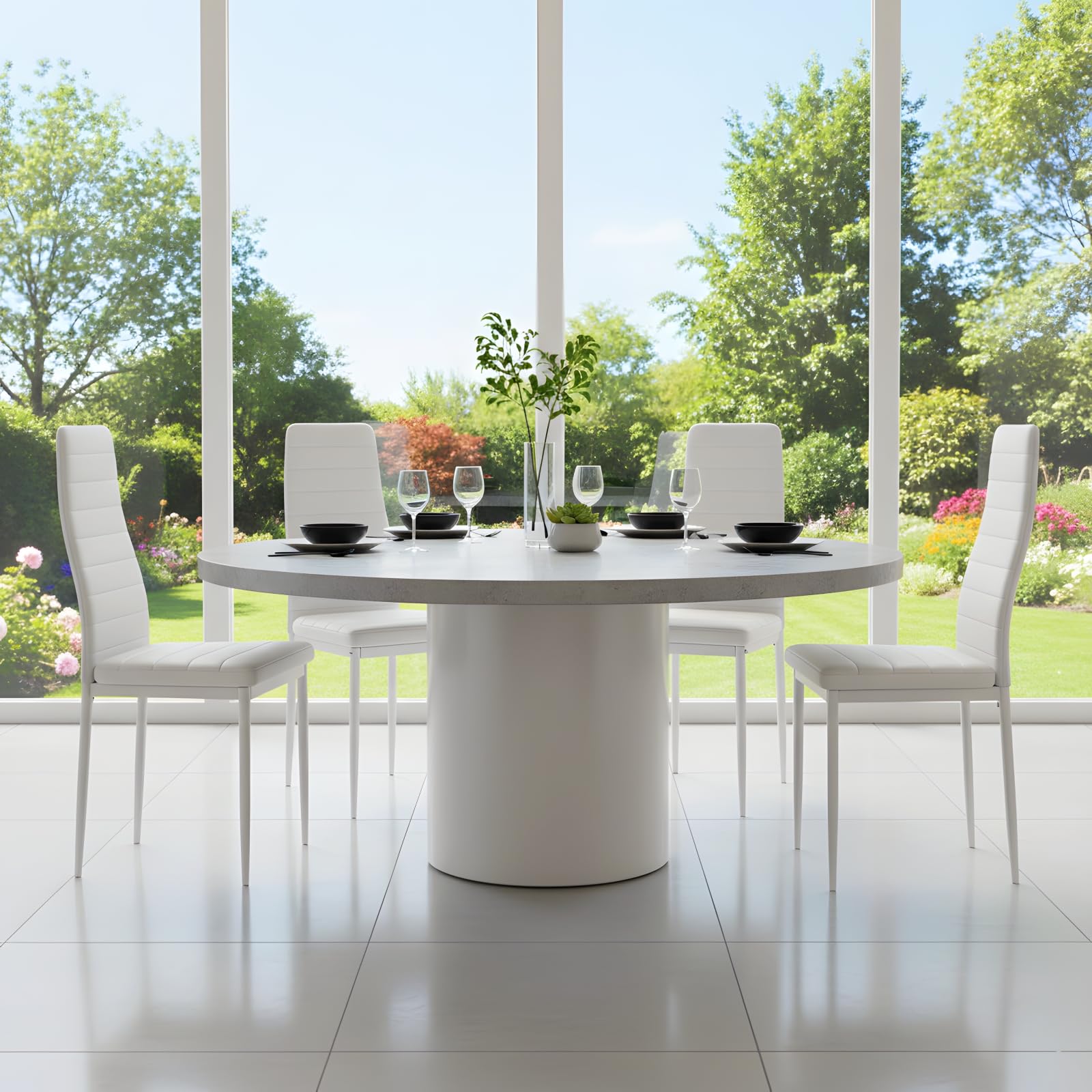 Set di 4 sedie moderne da sala da pranzo, sedie da cucina con gambe in metallo, sedie da sala da pranzo, imbottite in similpelle, per sale da pranzo, cucina, ristorante, colore: bianco