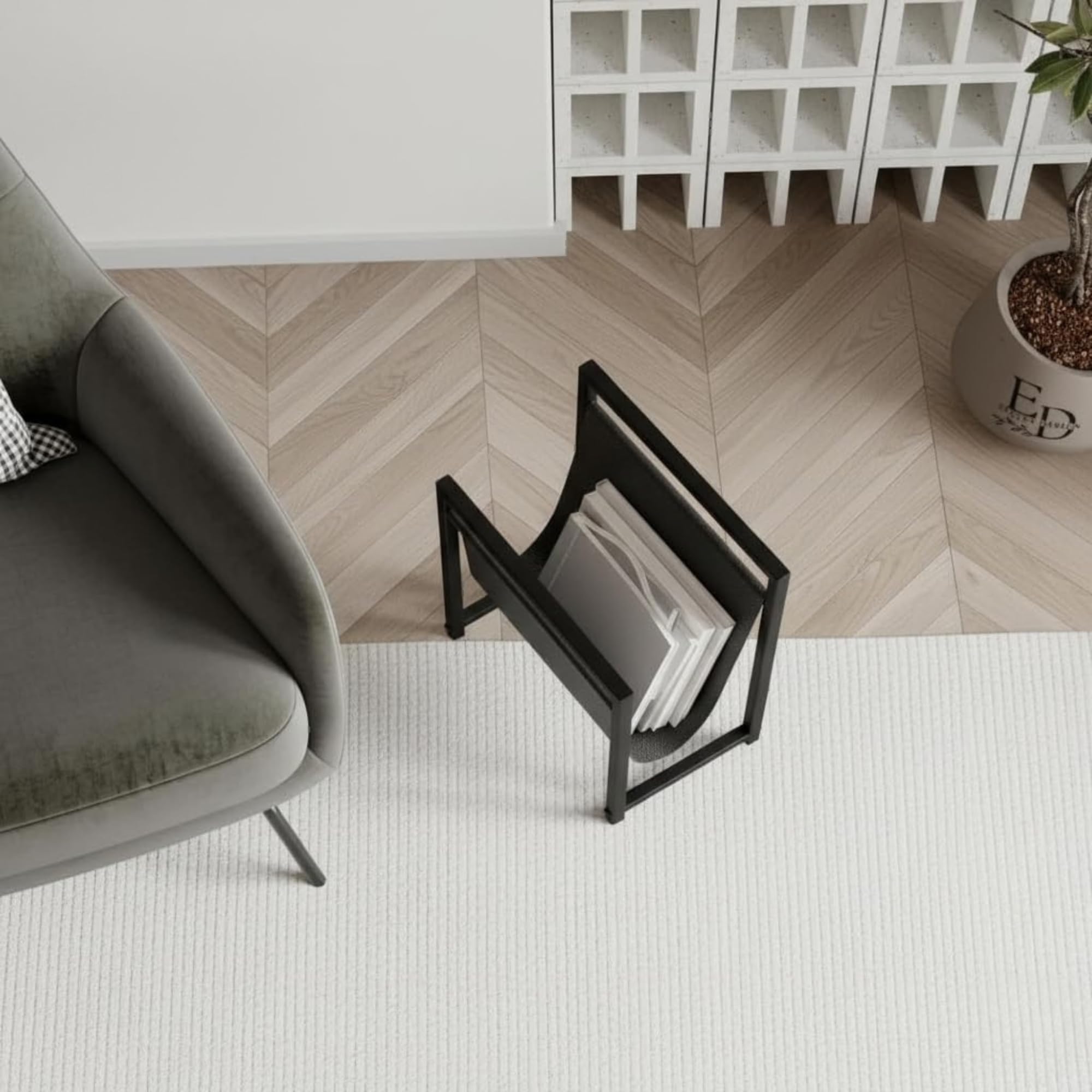 EMIDECO Revistero de metal negro con cuero organizador de revistas moderno soporte para periódicos y libros