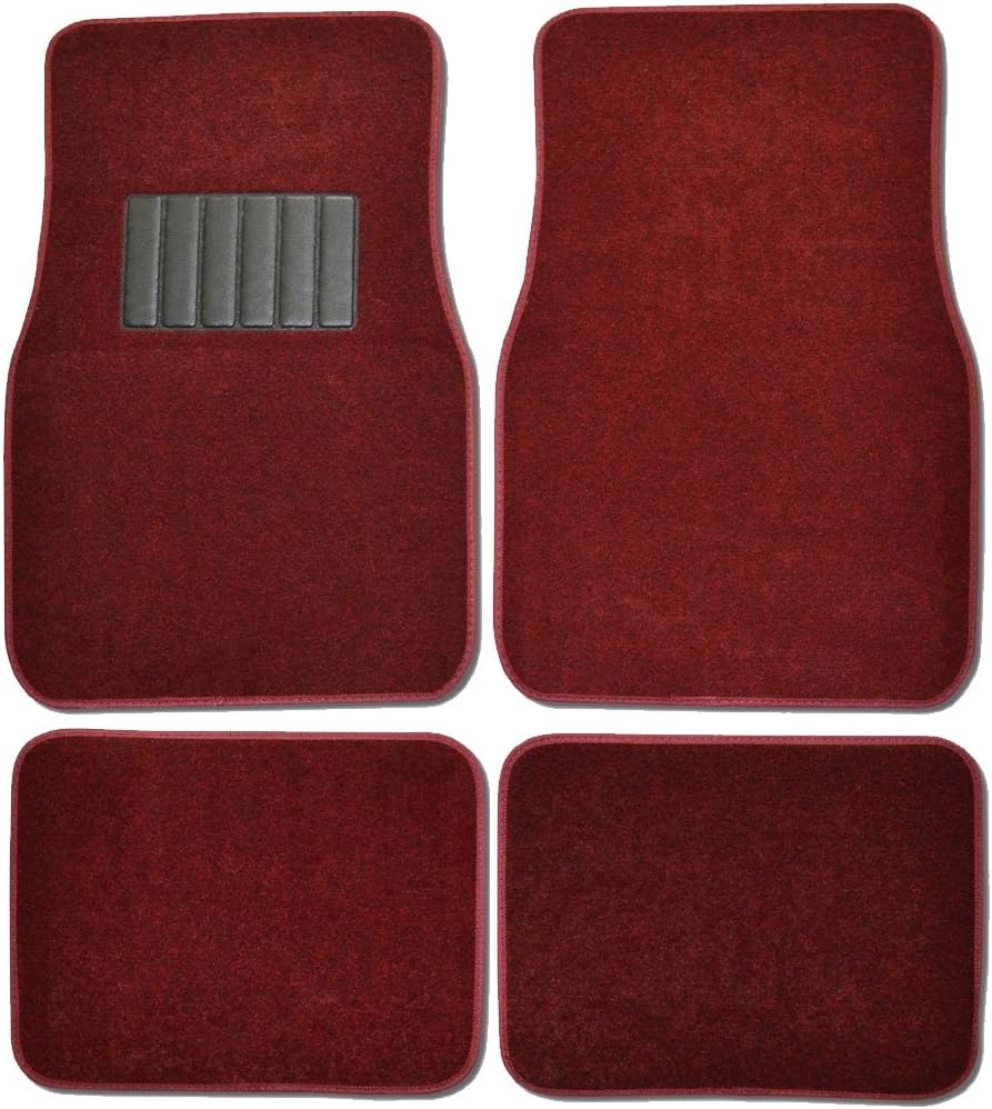 A Set of 4 Universal Fit Plush Carpet Floor Mats for Cars -Burgundy