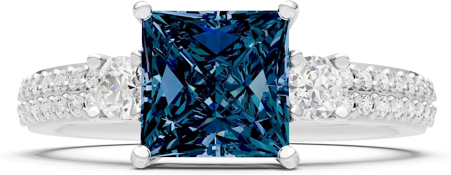 PEORA Princess Cut Cut Alexandrite Classic Band Available in Solid 10K, 14K or 18K Ring – White, Yellow or Rose Gold