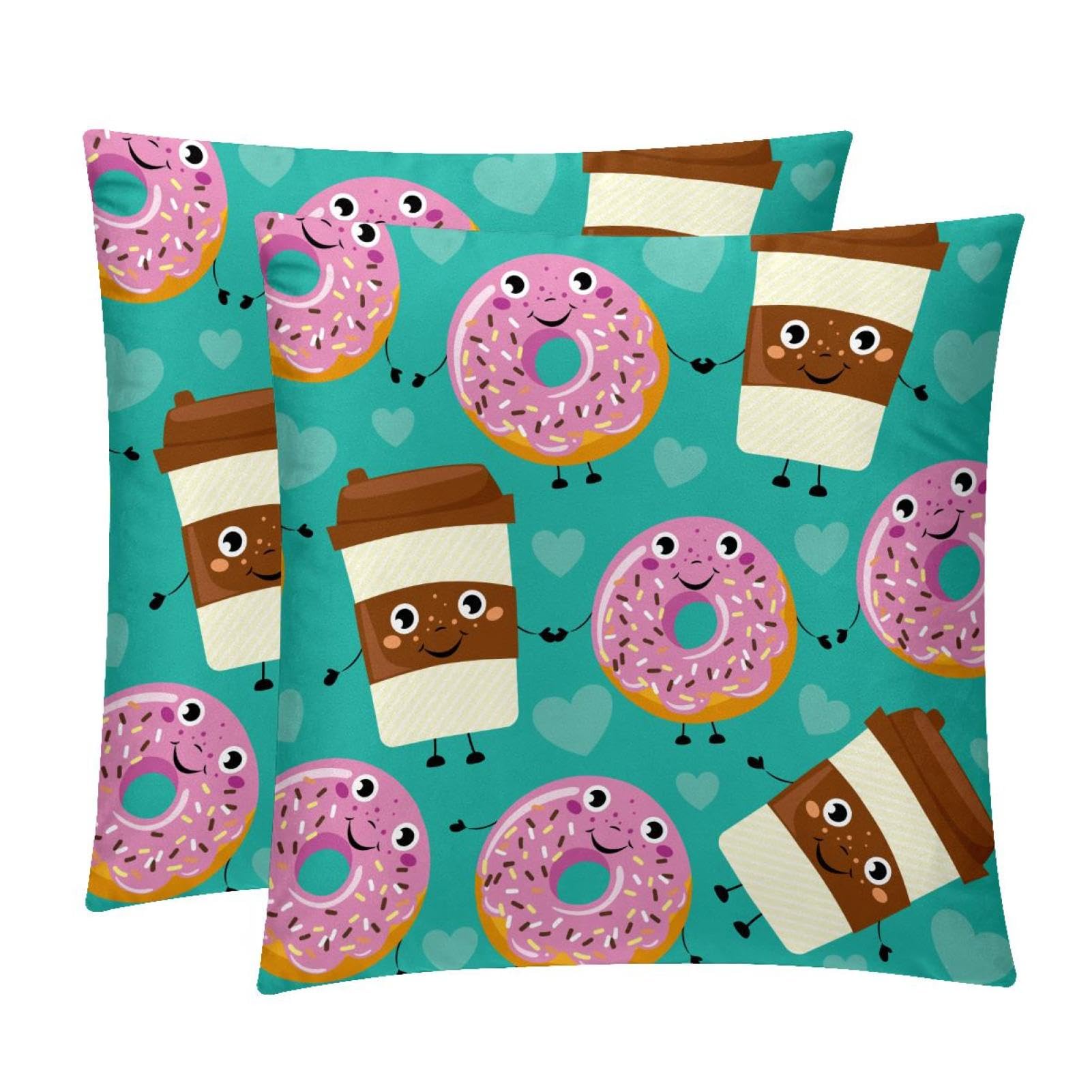 TDGKPZ Donuts Coffee Throw Pillow Covers 2 Pack Pillowcases Soft Cozy Pillow Cases For Couch Bed Sofa 45x45cm