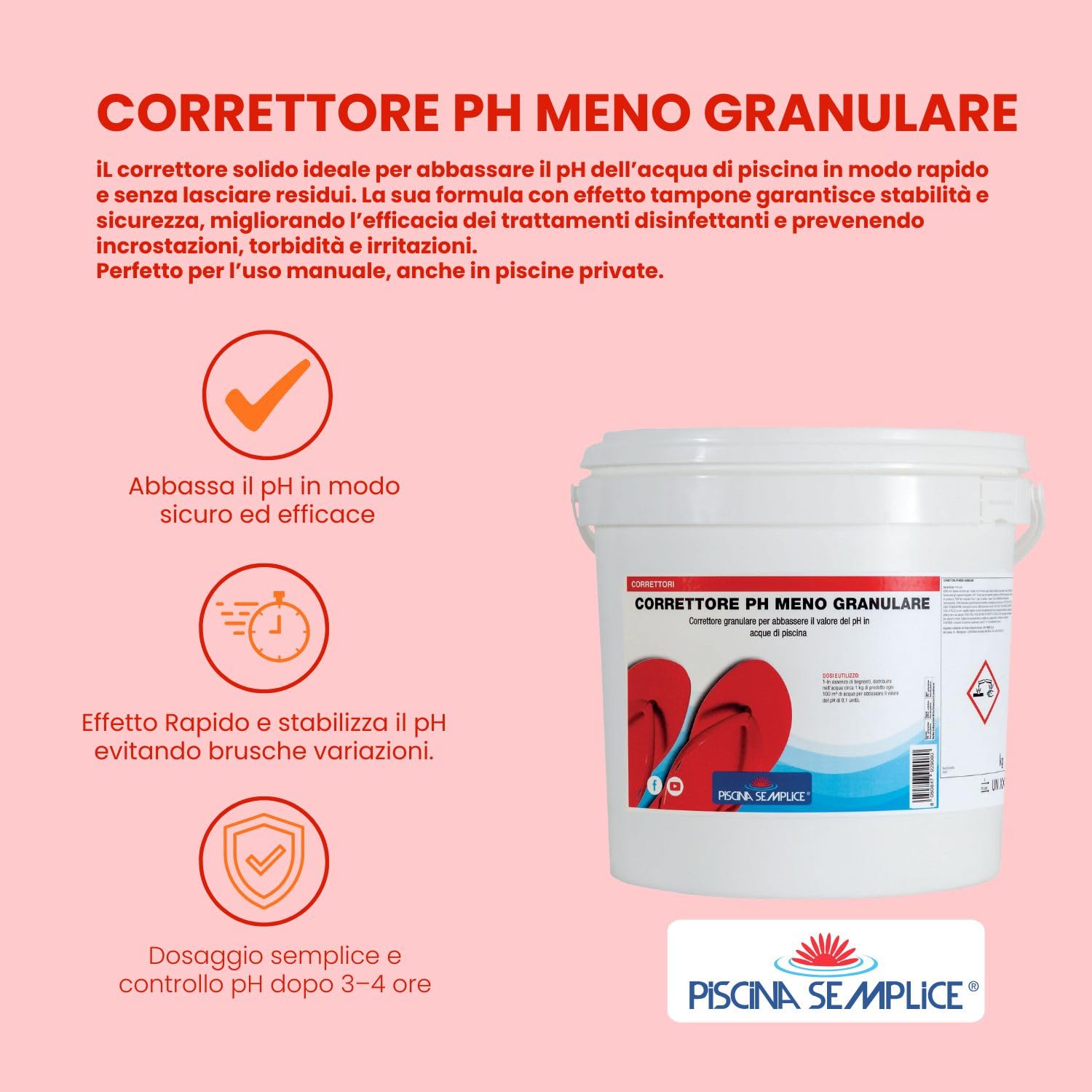 Lapi - 25 kg Secchio Correttore di PH Meno Minus Granulare. per Ridurre Valori di PH Troppo Alti