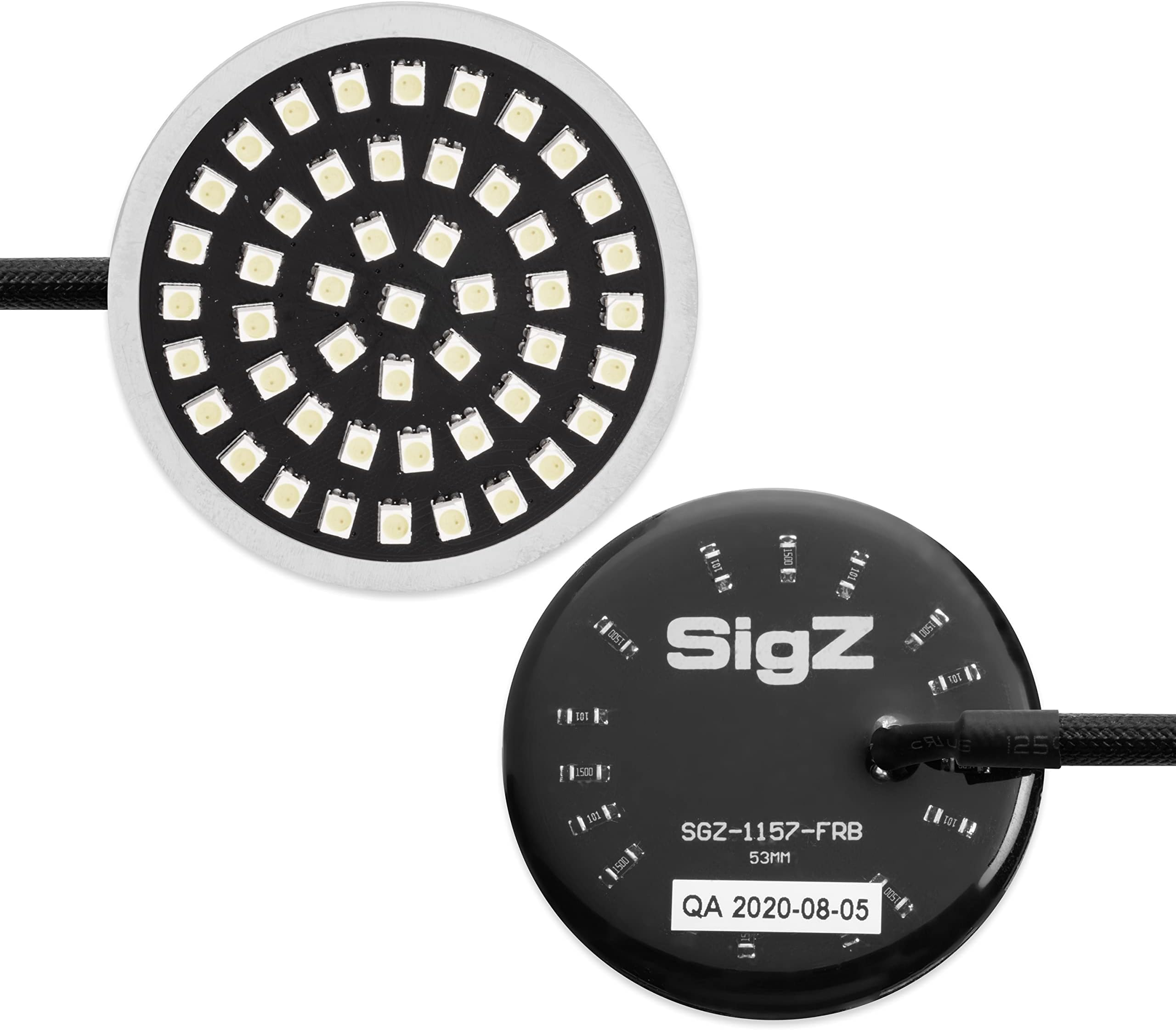 Sigz Black Label Front LED Turn Signals with White Running Lights (1157) compatible with Harley Davidson Sportster Street Glide Road King Softail Electra Heritage Dyna