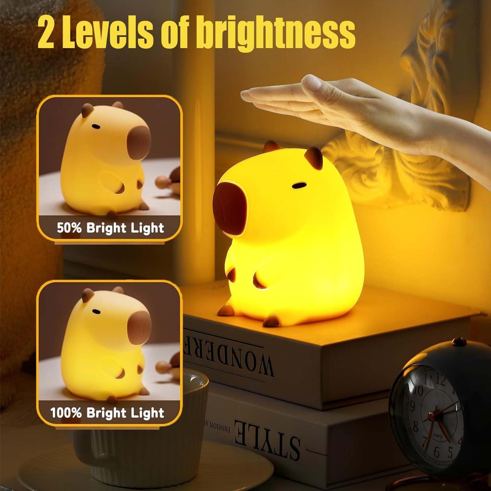Lampki nocne z kapibarą, lampki LED z kapibarą, lampka z kapibarą ładowana przez USB, lampki nocne dla dzieci do przedszkola, silikonowa lampka nocna dla dzieci do sypialni, salonu i łóżka (B)