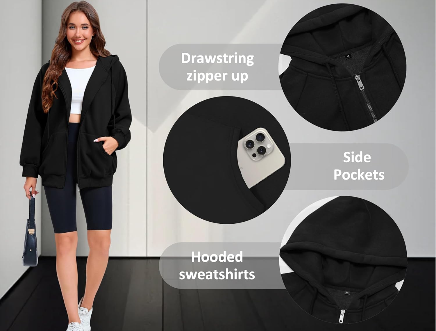 Oyamiki Zip Up Hoodie Women Oversized Sweatshirt Trendy Casual Tops Fashion Fall Outfits Jackets with Pockets - Image 6
