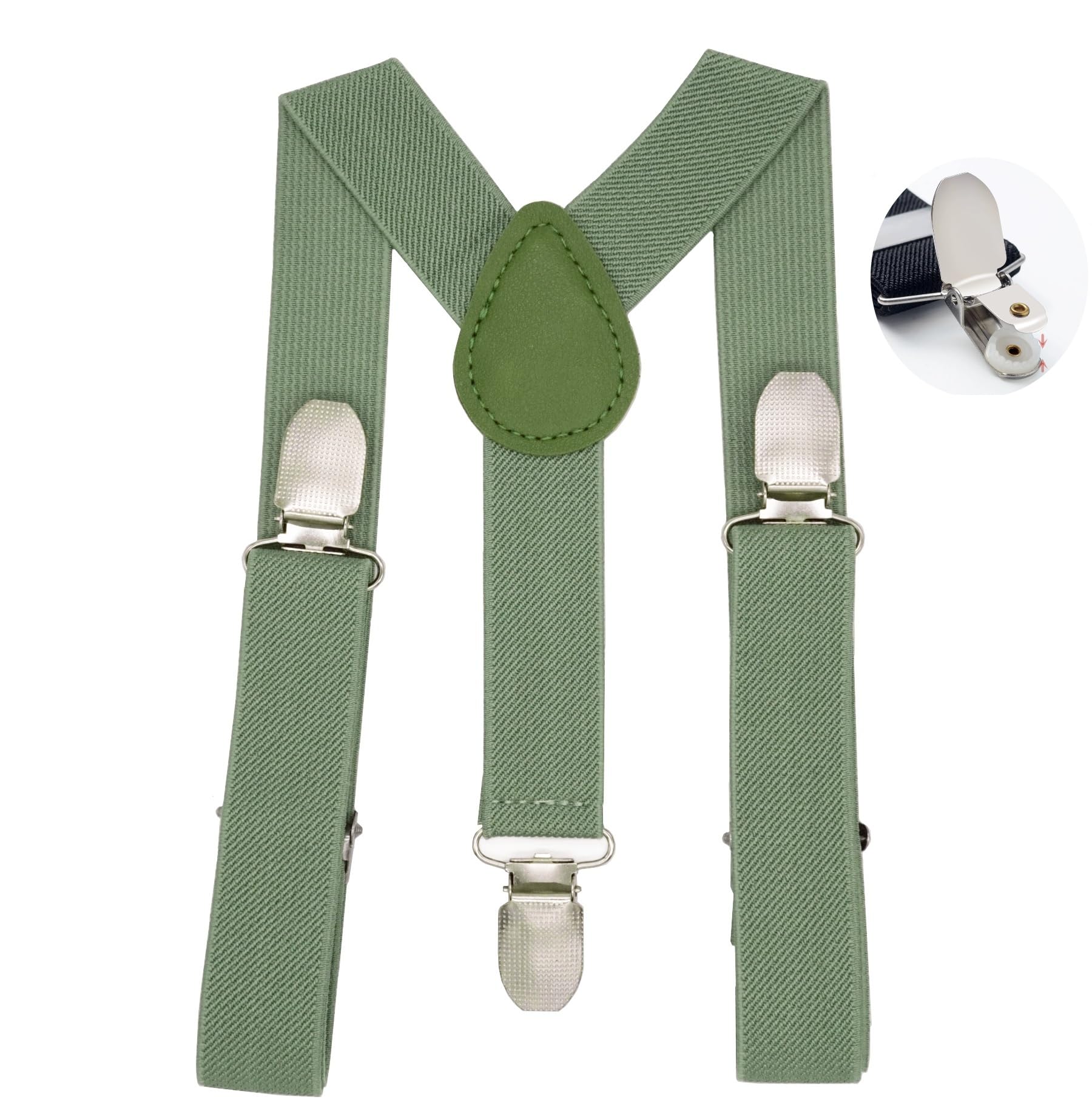 Wannge Boys Olive Green Kids Y-Shape Suspenders - Adjustable Comfortable Braces For & Girls
