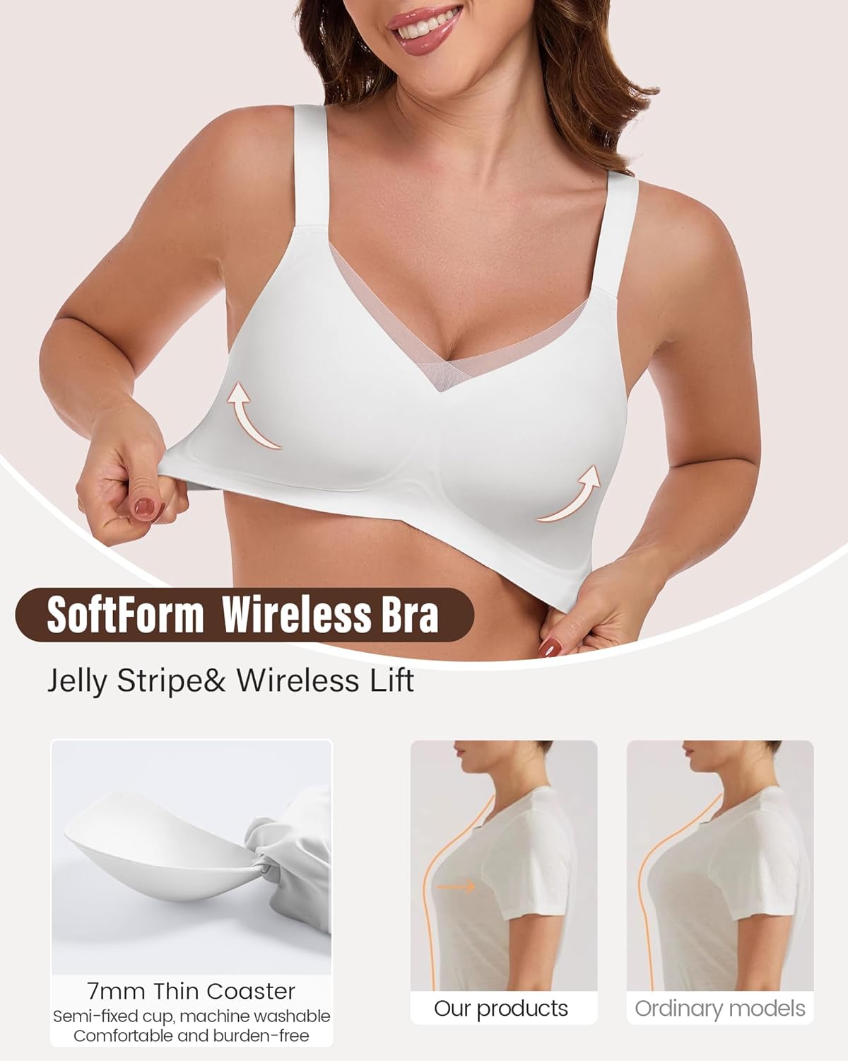 Jelly Bras for Women Push Up Bra for Women Seamless Bras No Show Comfort Full Coverage Push Up Wireless T Shirt Bra - Image 3
