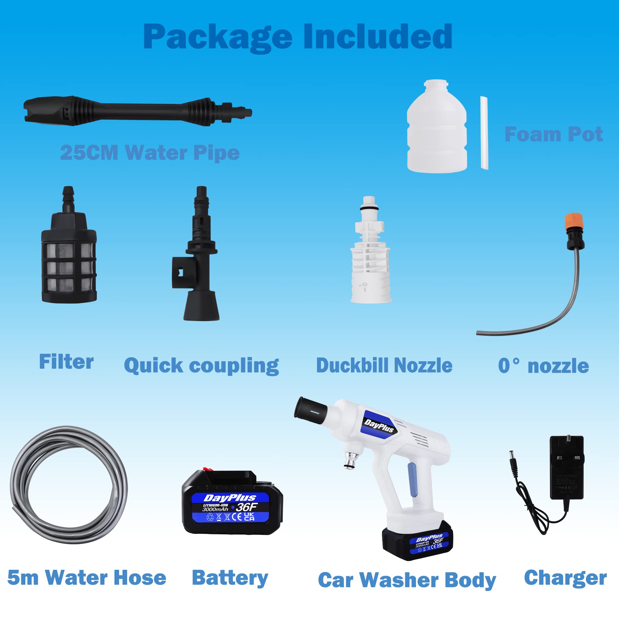 Kit de Limpieza a Presión, Limpiador a presión inalámbrico con 2 baterías y Cargador rápido, Botella de detergente de 300ML y Bolsa de Almacenamiento de Malla, 652 PSI MAX, para Coches y Suelos