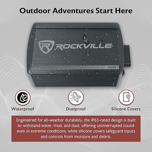Miniatura 3 de Rockville PS20 150W RMS Amplificador Bluetooth de 2 canales, IP65 impermeable, clase D, ecualizador de graves, compacto, fácil de instalar, para