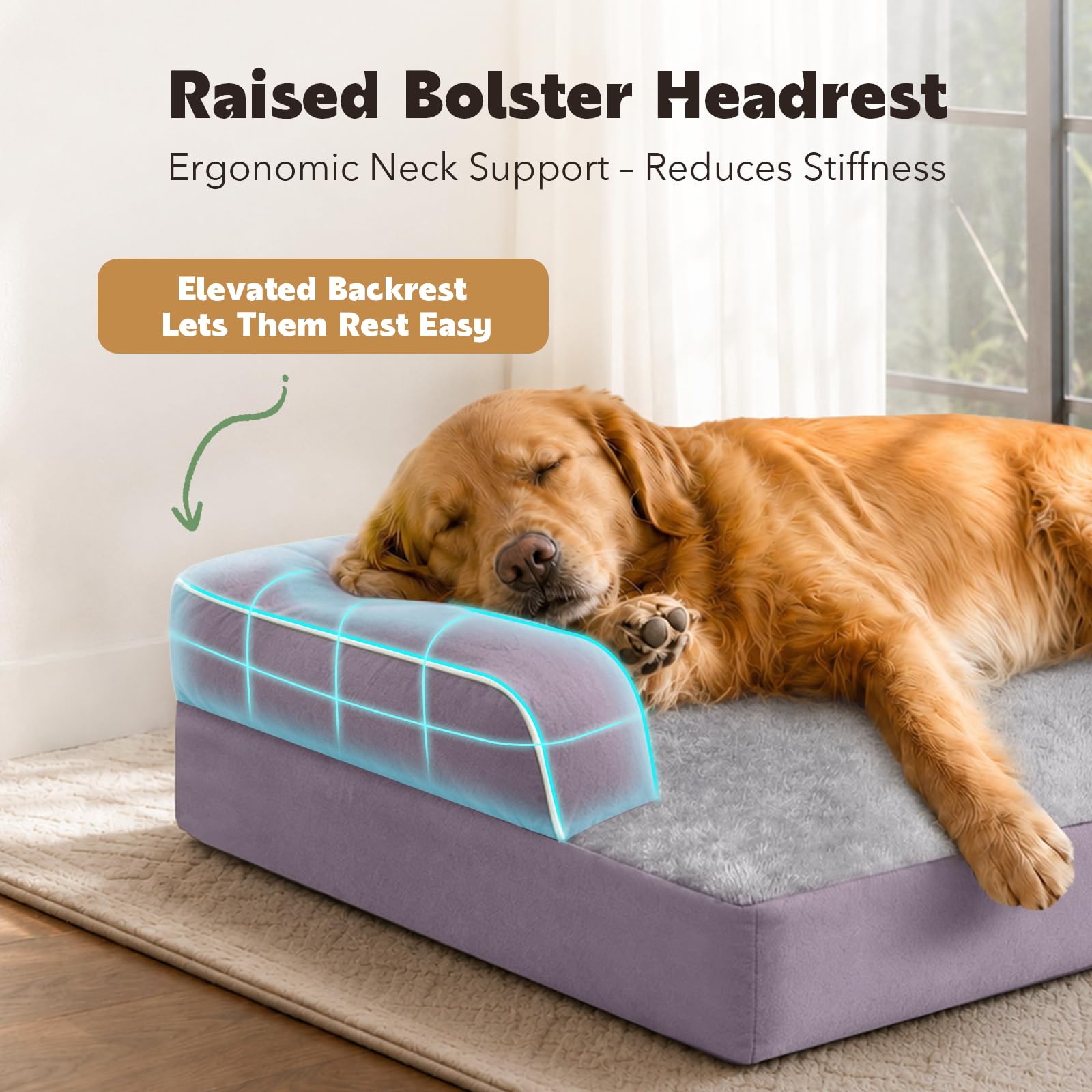 Cama ortopédica para perros grandes, lavable, cama ortopédica para perros con refuerzos extraíbles, funda lavable para perros grandes, camas impermeables para mascotas y parte inferior antideslizante,