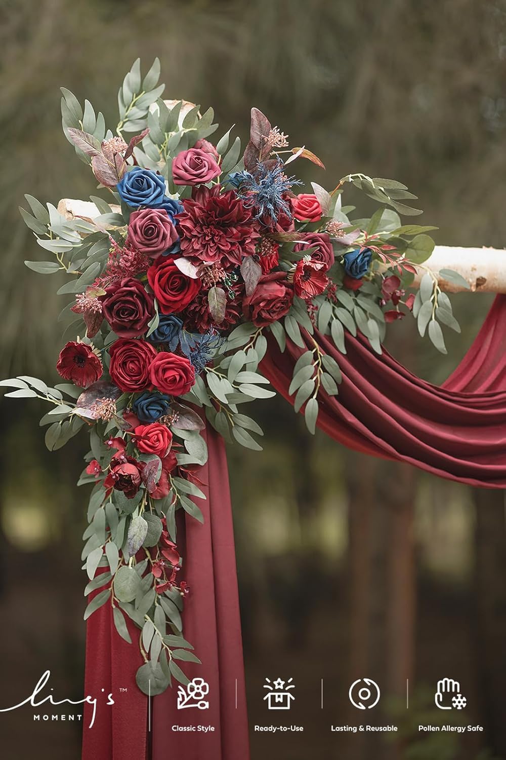 Ling's Moment Italian Ruscus Greenery, 5.9ft Artificial Silk Willow Leaf Garland, Fake Wispy Rustic Vine Stem Swag for Table Centerpieces Wedding Arch Decor, Dusty Green