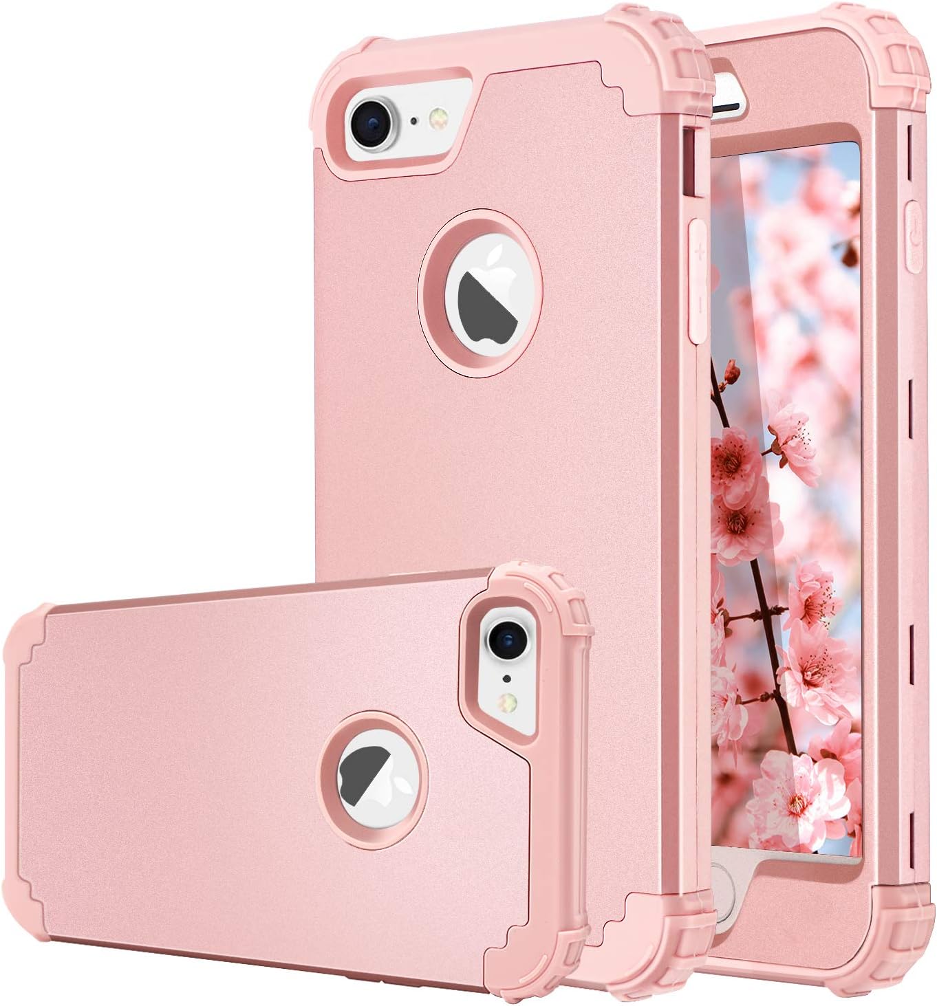 Fingic iPhone 8 Case, iPhone 7 Case 3 in 1 Heavy Duty Protection Hybrid Hard PC & Soft Silicone Rugged Bumper Anti Slip Full-Body Shockproof Protective Cover Case for Apple iPhone 7/8 4.7", Rose Gold