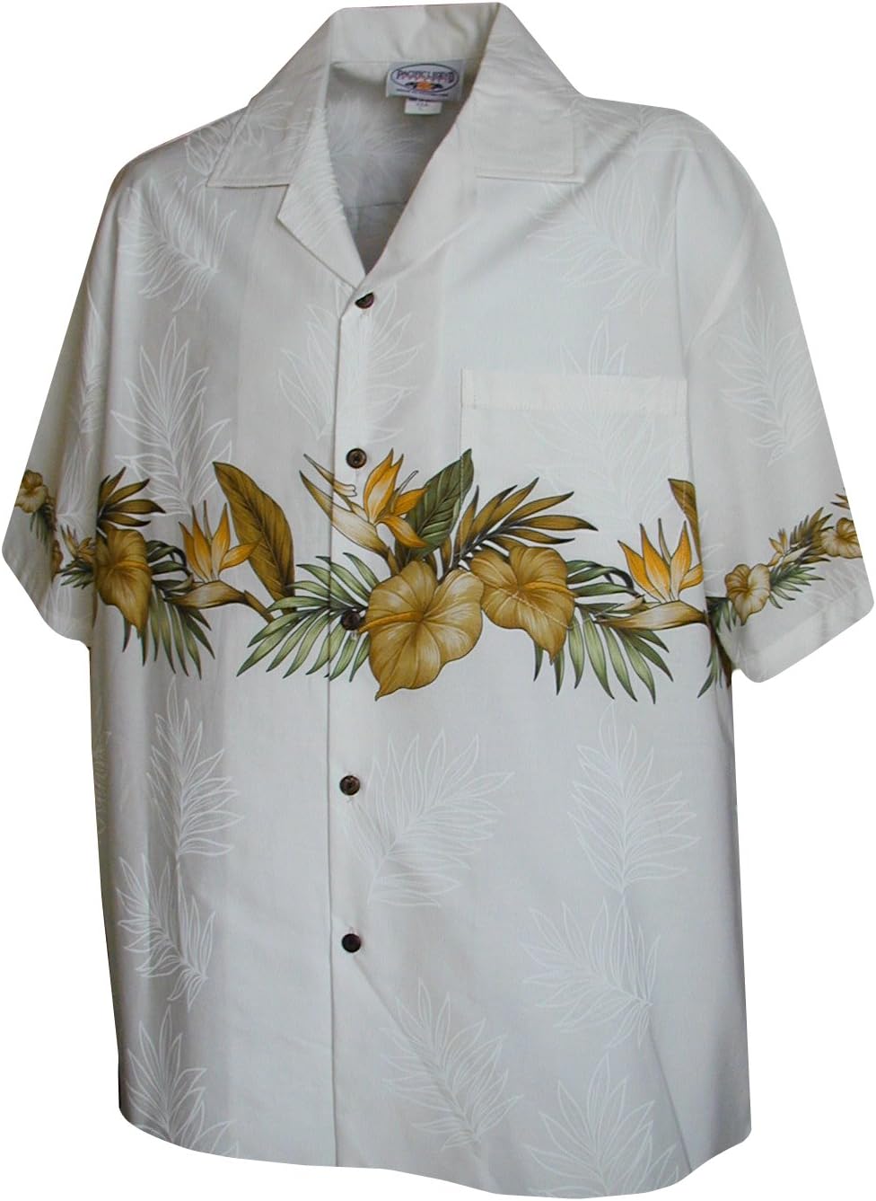 Hawaiian Shirt for Men - White w/ Golden Flower Stripe, 3X-Large