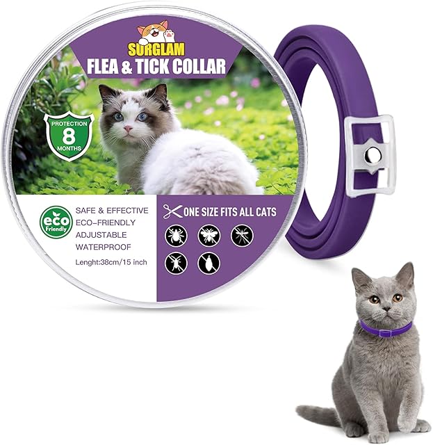 Cat Flea and Tick Collar, 8 Months Effective Protection Waterproof Adjustable Cat Flea Collar Natural Safe Flea Tick Treatment for Kittens Cats Puppies (1 Pack)
