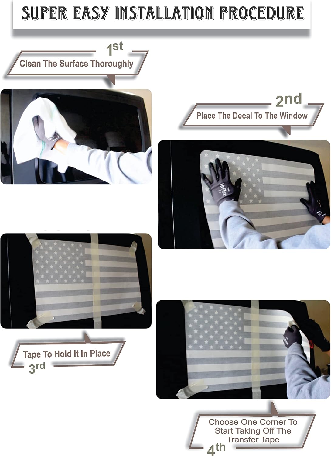 Compatible with Jeep Wrangler JL (4 Door) 2018-2026 | Precut Texas American Flag Window Decals | Both Side | Proudly Made in The US | Matte Black (Straight)