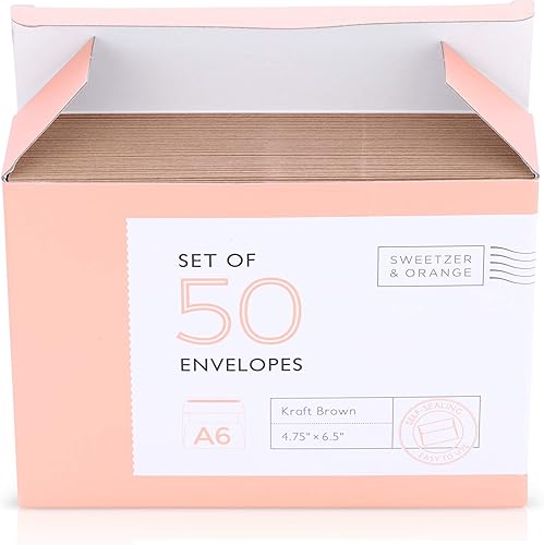 Miniatura 6 de Sweetzer & Orange Sobres A6 para tarjetas de 4 x 6 pulgadas. (100 con caja). Sobres marrones autosellados. Sobres de papel kraft liso de lujo de