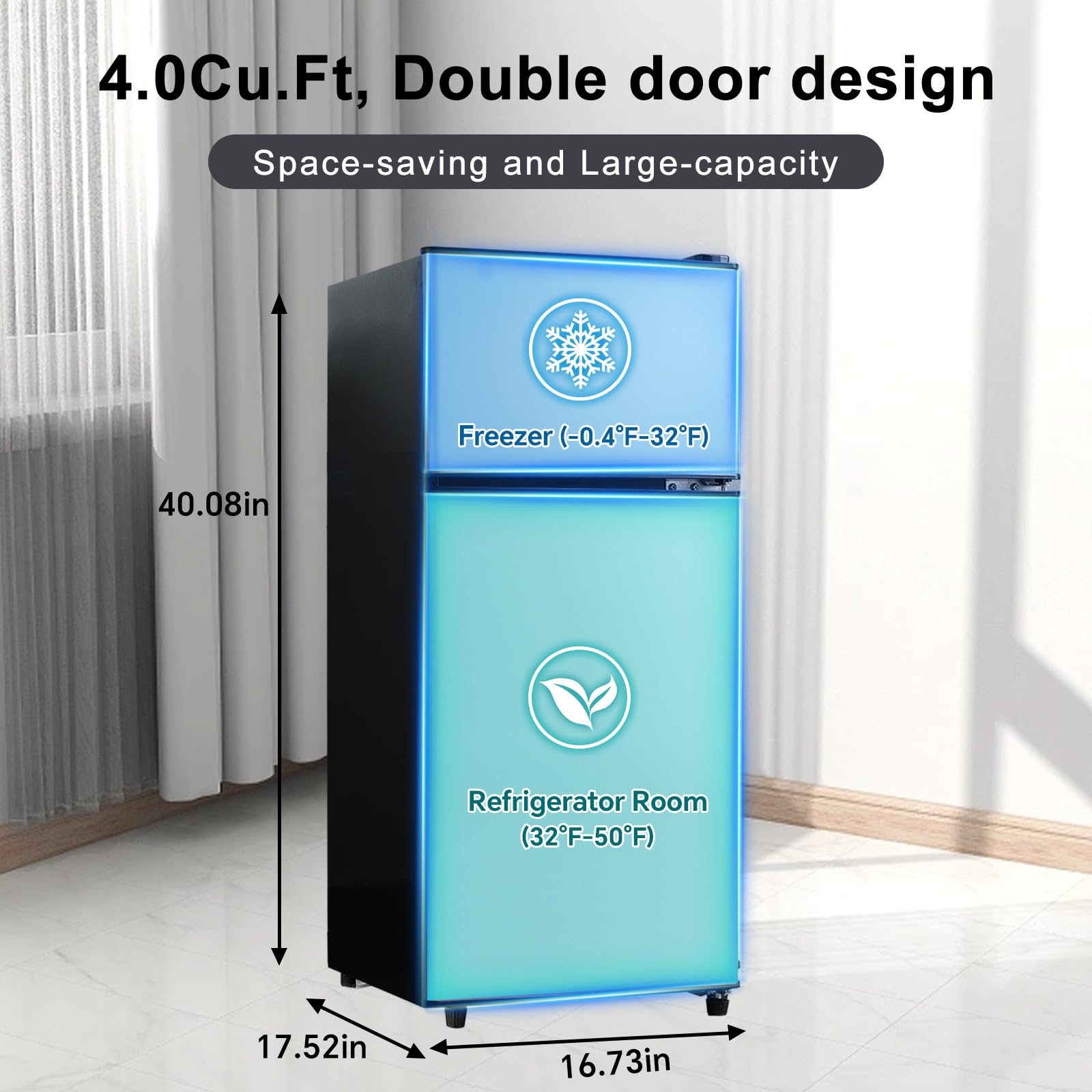 AXUTL Mini Fridge with Freezer Refrigerator Bedroom Dorm Silver 4.0 Cu.ft Compact Small for RV Apartment 2-Door Design on Fridge.com