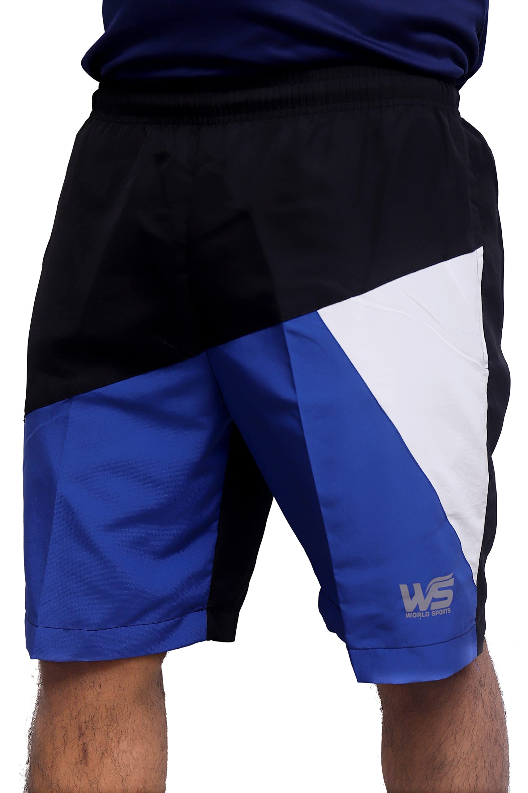 World Sports Men Black, Matching Blue&White SHORTS, Sportswear & Gym wear (NS Lycra Fabric)