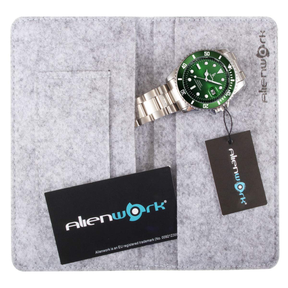 Alienwork IK Montre Hommes Femmes Calendrier Bracelet Métal