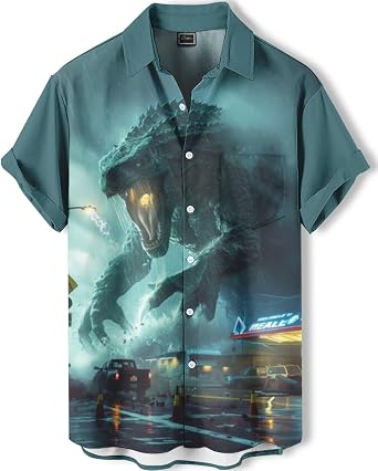 Mens Funny Hawaiian Shirt, Short Sleeve Graphic Button Down, Tropical Casual Beach Vacation Summer Shirt