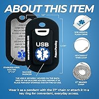 Vista 2 de Collar de alerta médica USB de 2 GB - 2 x 1.25 pulgadas - Collar de acero inoxidable grabado con placa de identificación médica - Collar de alerta