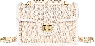 Straw Crossbody Bags for Women Summer Pearl Straw Clutch Purse Woven Shoulder Bag Vacation Handbags