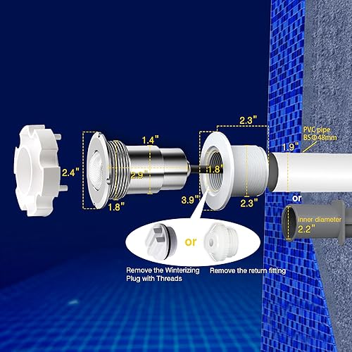 Miniatura 6 de Luces de piscina para piscina enterrada, luz LED de 1.5 pulgadas, luz de piscina y spa, IP68 impermeable, sin nicheles, AC12V, cable de 50 pies,