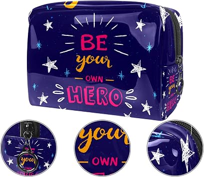 Portable Makeup Bag with Zipper Travel Toiletry Bag for Women Handy Storage Cosmetic Pouch Purple Be Your Owe Hero