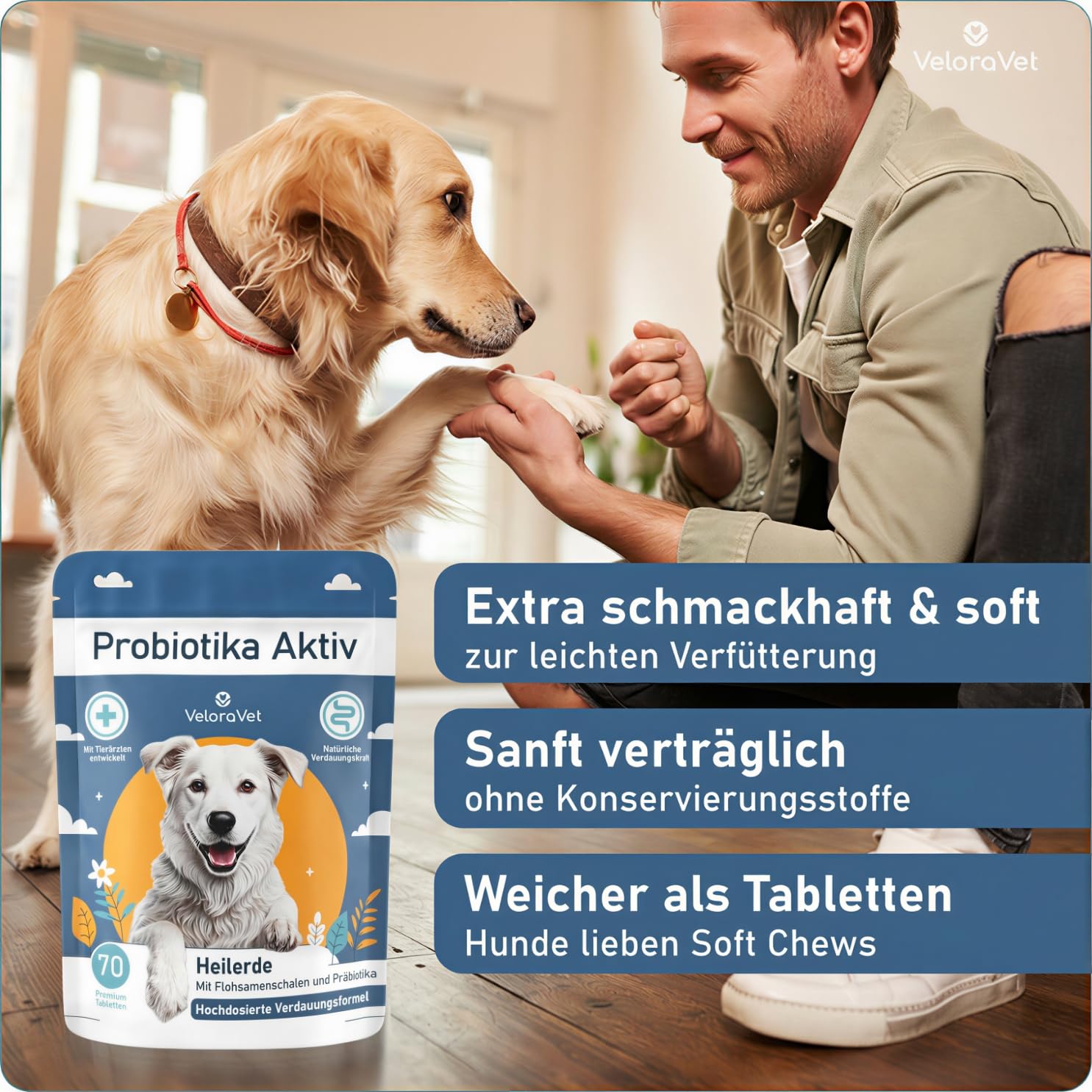 Probiotika Hund – Magen Darmsanierung & Darmkur für Hunde-Darmflora, Präbiotika, Flohsamenschalen & Heilerde, Tierärztlich empfohlen bei Durchfall, Sodbrennen – 70 Probiotika Tabletten