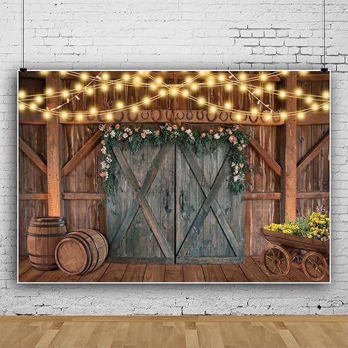 Miniatura 6 de Telón de fondo occidental de 10 x 8 pies, vaquero salvaje oeste, rústico, floral, granja, granero, fotografía, fondo de Navidad, vintage, puerta de