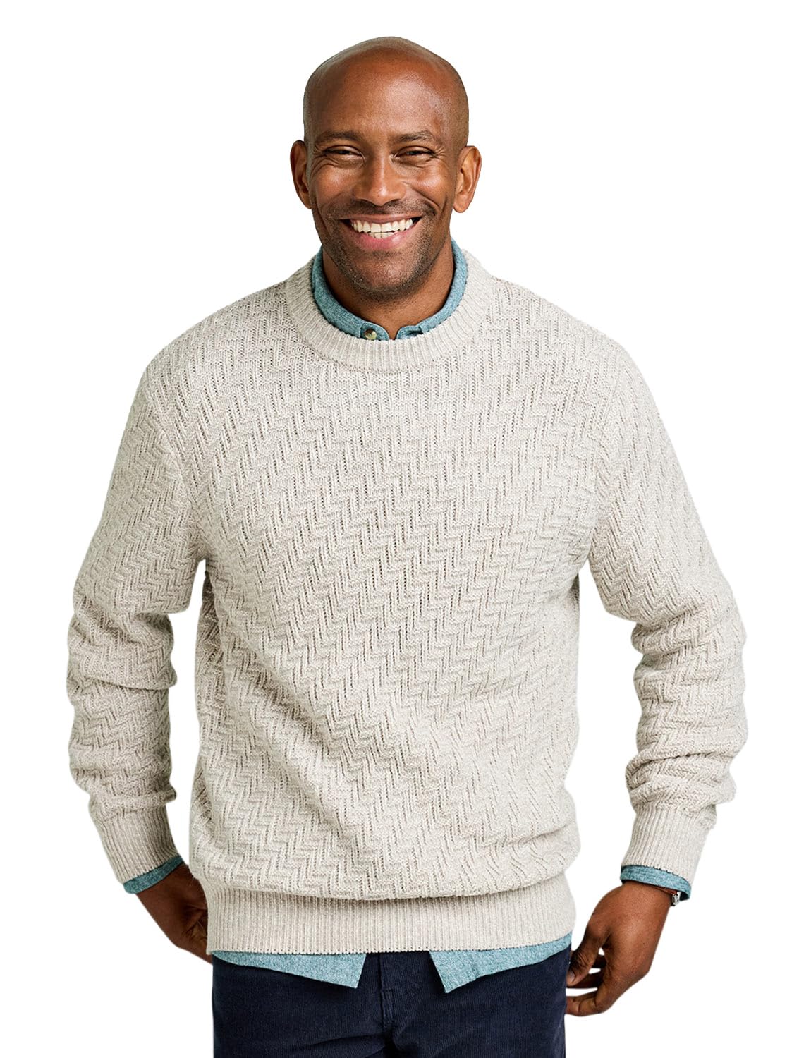 Pegasus Men's Ecru Textured Crew Neck Jumper Stylish Chunky Knit Winter Sweater 3XL