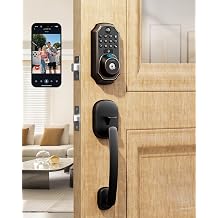 ARPHA Keyless Entry Deadbolt with Handle Set - WiFi Smart Lock with Camera, 5-in-1 Camera+Doorbell+Fingerprint+Keypad, App Control, Auto Lock, Easy Install, Waterproof for Front DoorBlack