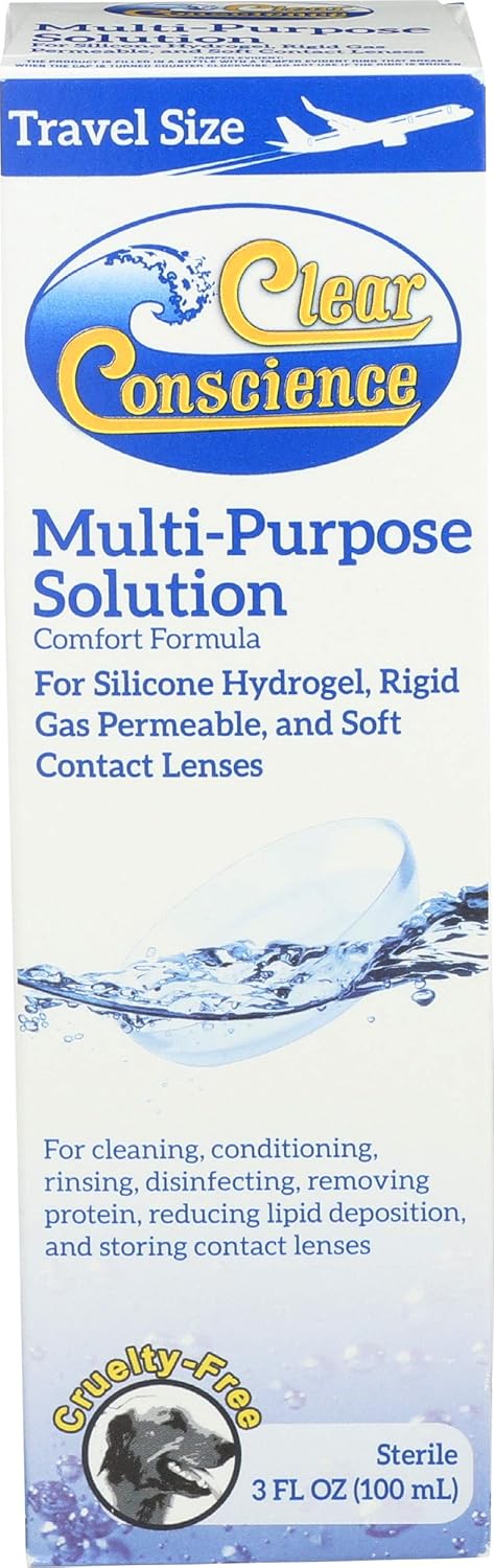 Cruelty-Free Multi-Purpose Contact Lenses Solution – Travel Size Contact Lens Solution, Mild Contact Solution for Contact Lenses, Cleans & Conditions Eye Contacts by Clear Conscience, 3 Fl oz