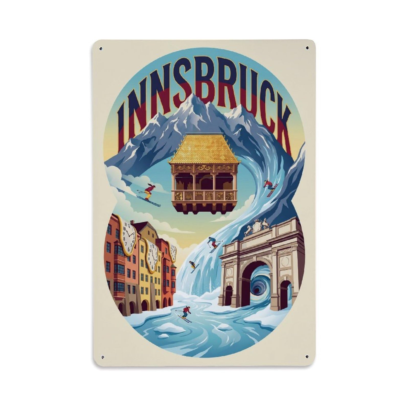 Olhnbad Style Austrian Innsbruck Austria Surreal Alpine Travel Metal Tin Sign