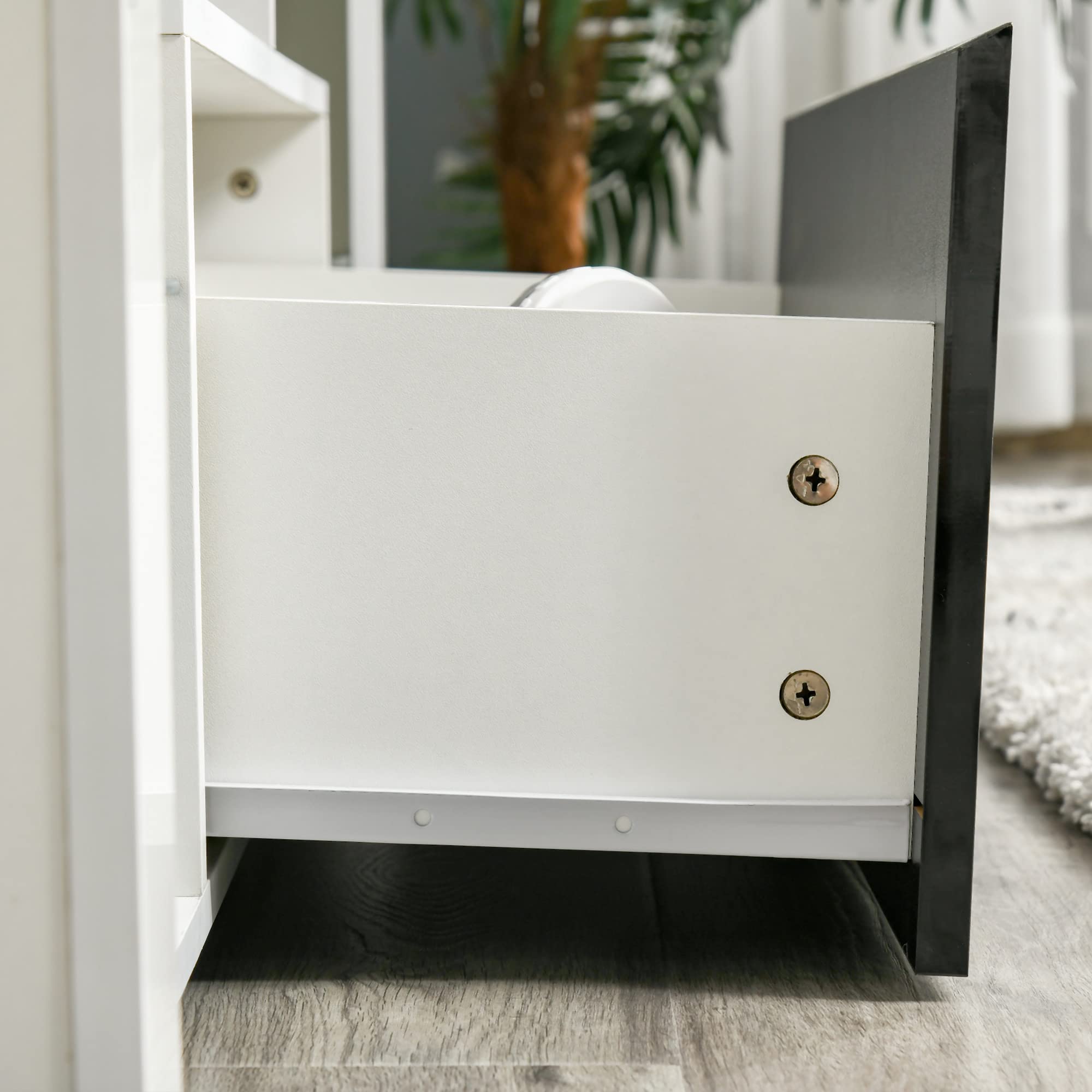 HOMCOM Mueble de TV para Televisiones de 55”Pulgadas 140x35x52 cm Blanco | Mesa para TV de Salón, Luz LED, 6 Modos de Colores, Mando a Distancia, Cajón, Estantes de Cristal Ajustables, Alto Brillo