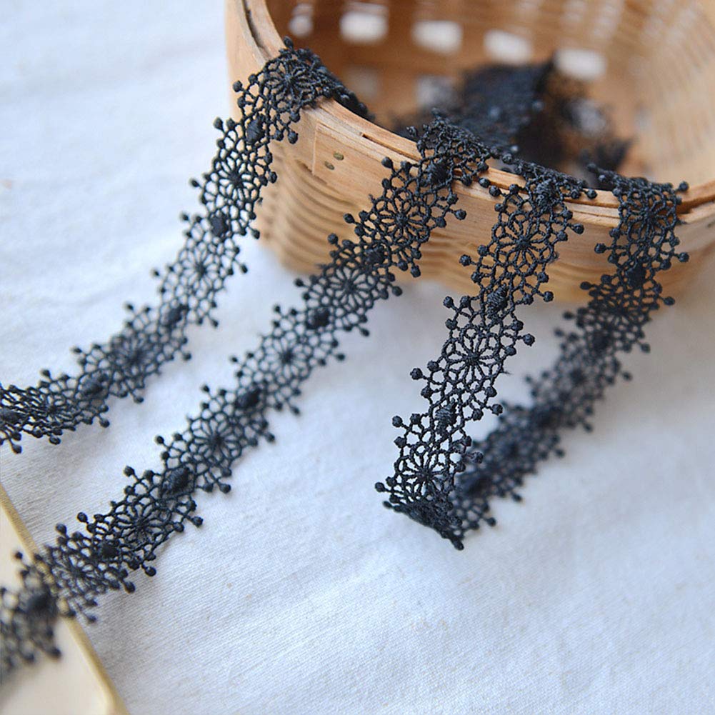 DAHI 15 Yard Black Lace Ribbon Lace Trim Ribbon Vintage Pattern Ribbons Perfect for Crafting,Wedding,Gift Wrapping,Bow Making(Black-C)