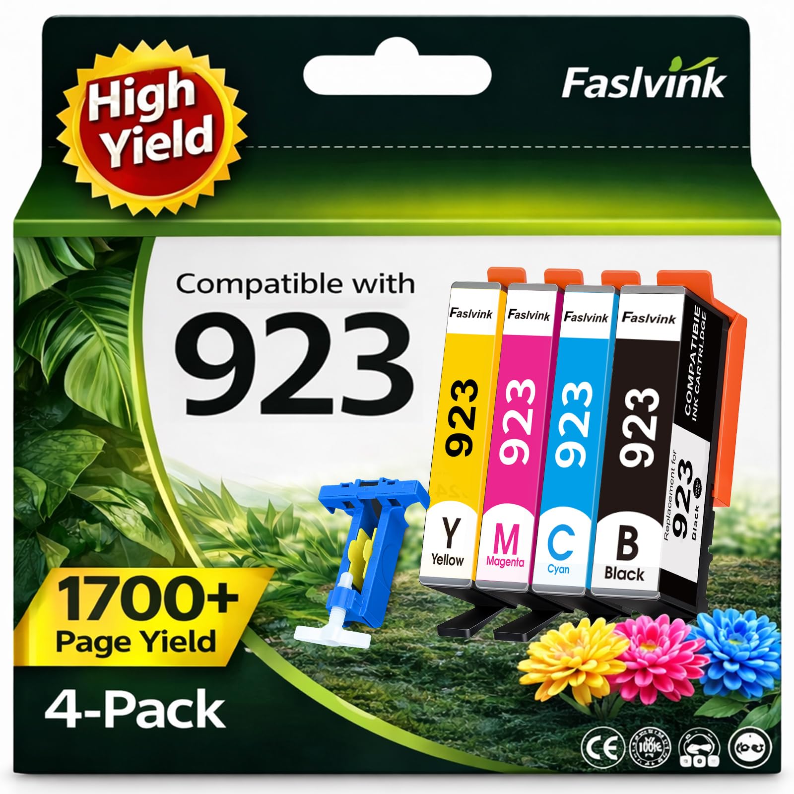 Photo 1 of ***ONLY ONE*** Faslvink 923 Ink Cartridges for HP Printers Compatible with HP 923 Ink Cartridges No Chip 4-Pack for HP OfficeJet Pro 8130e 8125e 8135e 8138e 8120e 8132e (Black Cyan Magenta Yellow)