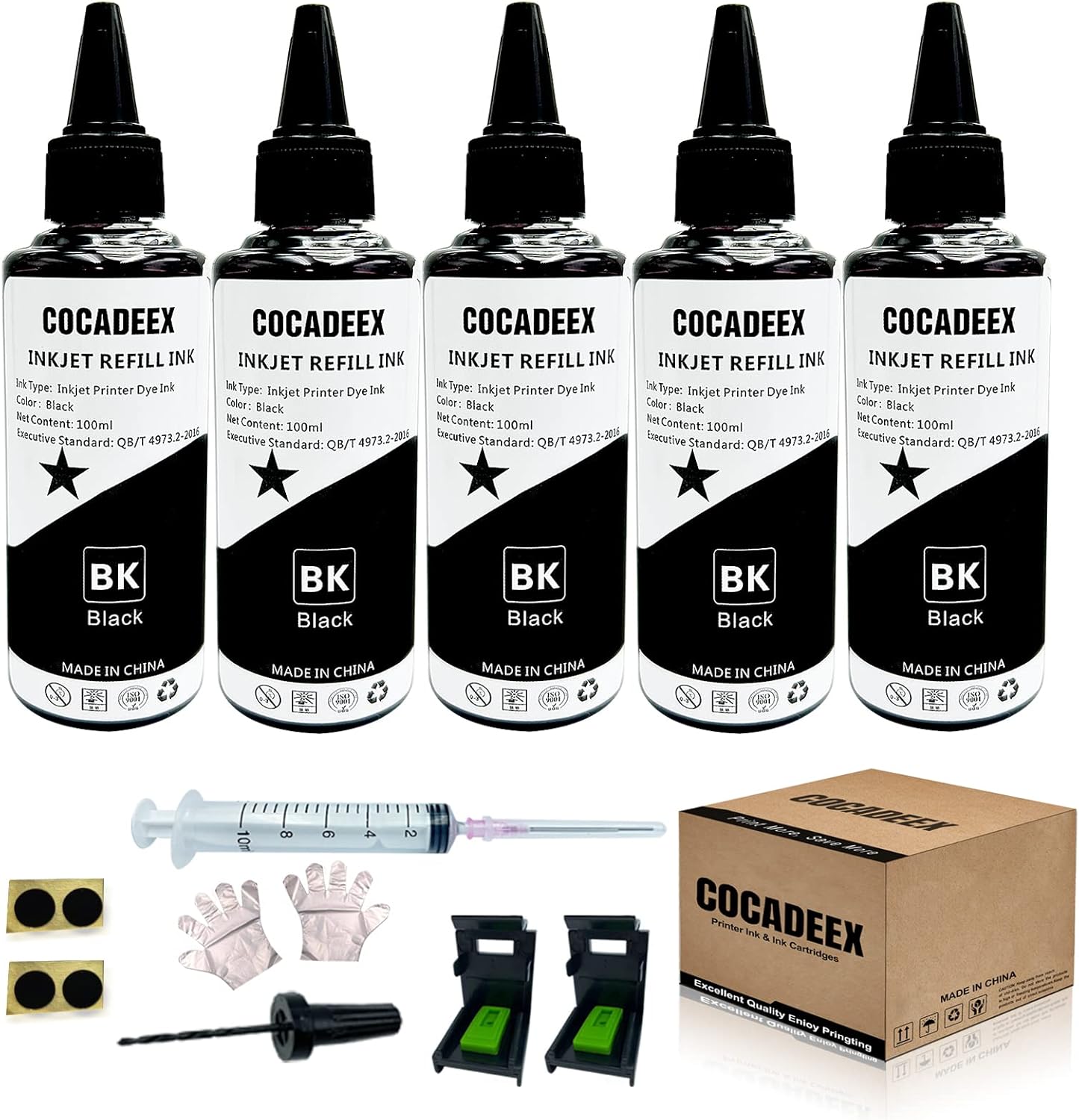 COCADEEX 5 Bottles Black Dye Ink Compatible with Canon Ink Cartridges PG-275XL PG-245XL PG-260XL PG-240XL PG-210XL PG-213XL PG-40 PG-830 etc.