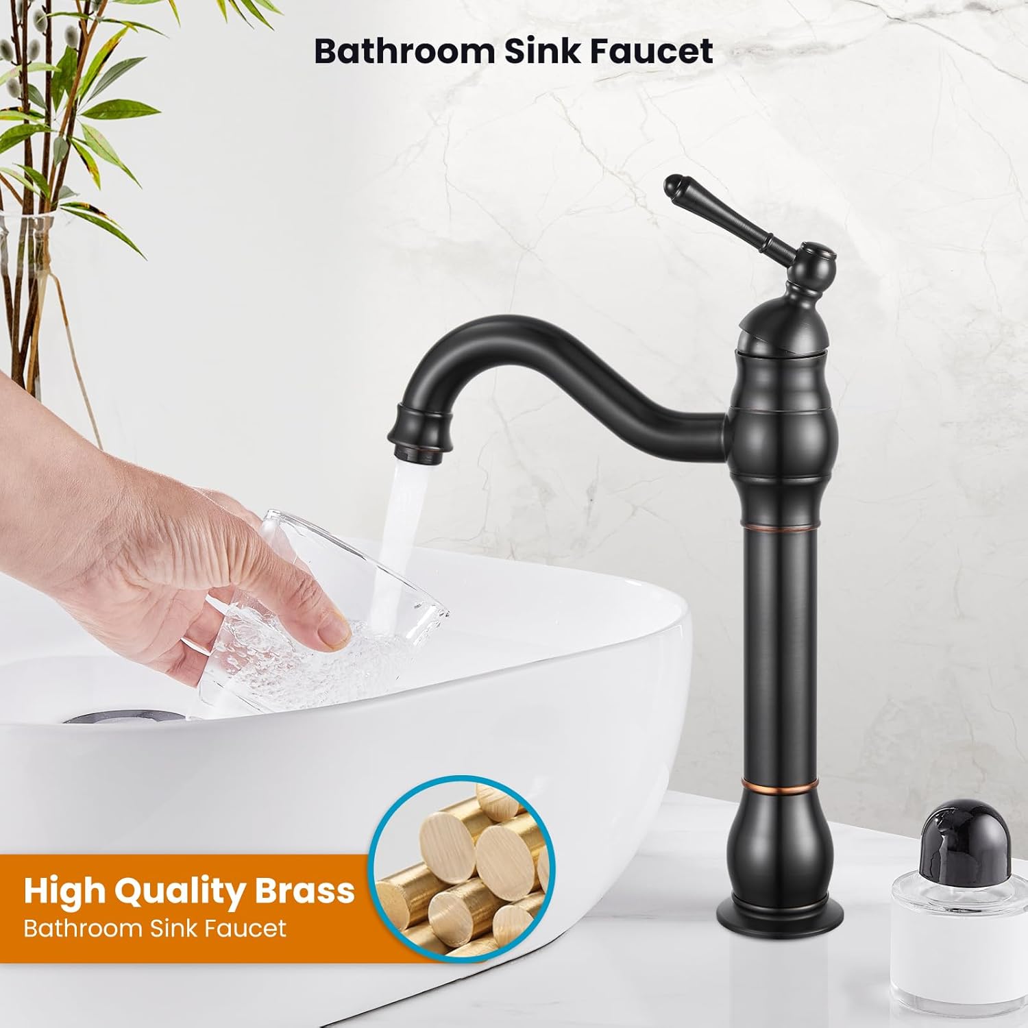 gotonovo Single Handle Vessel Sink Faucet 360° Swivel Bathroom Faucet One Hole Farmhouse Lavatory Vanity Faucet Bowl Sink Mixer Tap with Pop Up Drain, Oil Rubbed Bronze - Image 2