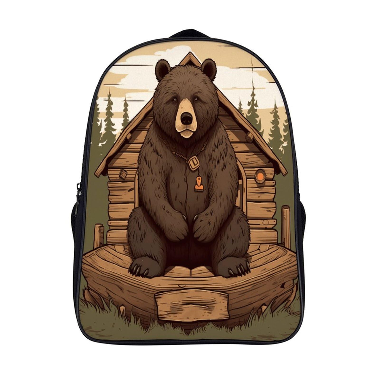 WYUSPGKDouble Shoulder Bag, Rustic Lodge Bear Print Travel Backpack Regular Backpack Tech Backpacks for Work,travel,business Trips,etc., 40x28x16cm, Rustic Lodge Bear, 40x28x16cm