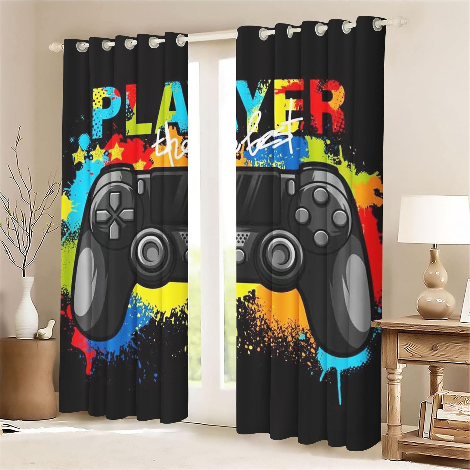 Gaming Vorhänge Game Fenstervorhang Schlafzimmer 100x140cm Gamer Blickdicht Vorhnge Wasserdichter Stoff Gaming Vorhang 2 Set Blickdicht (2,183 x 160 cm(2X91X160cm))