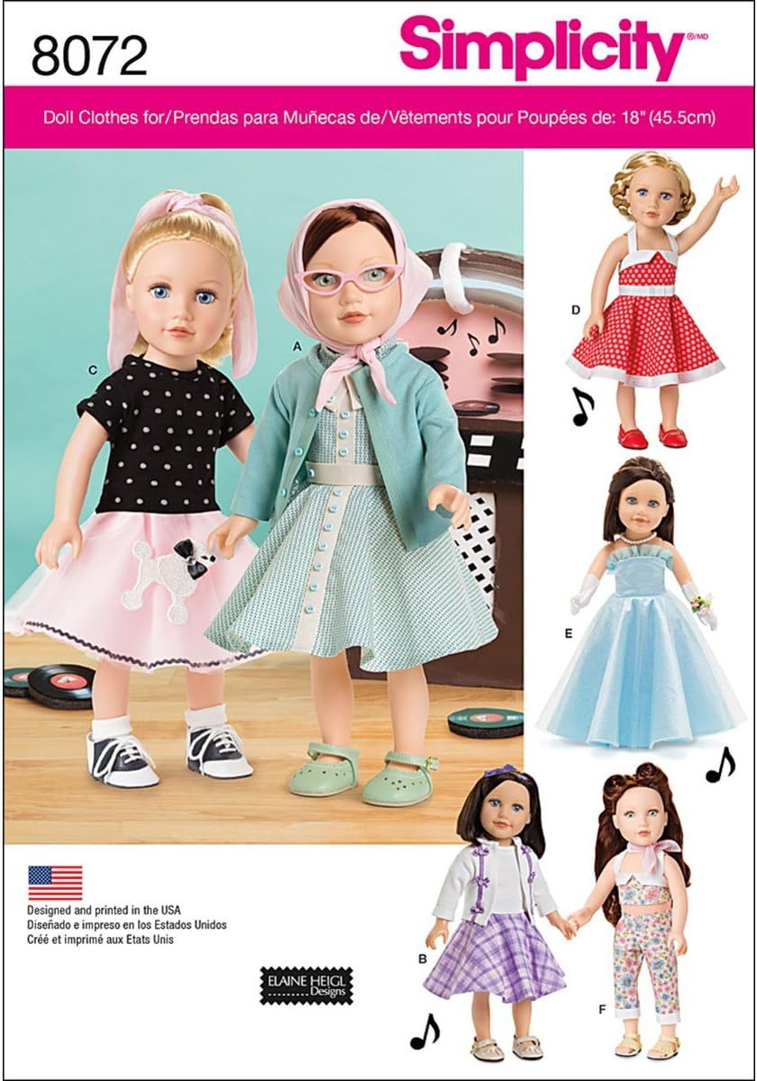 Simplicity 8072 Vintage Fashion Doll Clothes Sewing Patterns for 18" Dolls