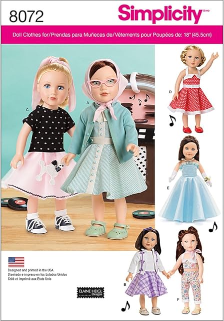 Simplicity Sewing Pattern 8072OS Vintage Inspired 18" Doll Clothes, Paper, White, OS (ONE Size)